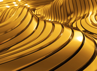 3d rendering abstract modern luxury shiny golden wave background.