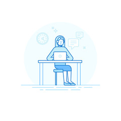 Poster - Vector illustration in trendy flat linear style in blue colour