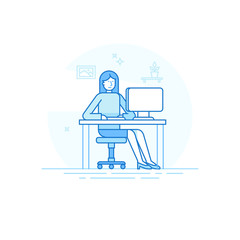 Poster - Vector illustration in trendy flat linear style and blue colors