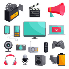 Poster - Multimedia icons set, cartoon style