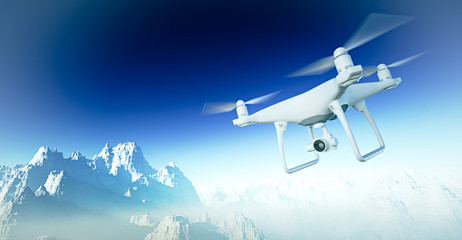 Wall Mural - photo white matte generic design modern remote control drone with camera flying in sky under the ear