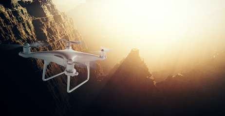 Wall Mural - photo white matte generic design modern remote control drone action camera flying in sky under earth