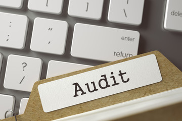 Poster - Audit. Index Card Concept on Background of Computer Keyboard. Business Concept. Closeup View. Blurred Toned Image. 3D Rendering.