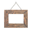 © prapann - old wooden frame with chain hanging on white