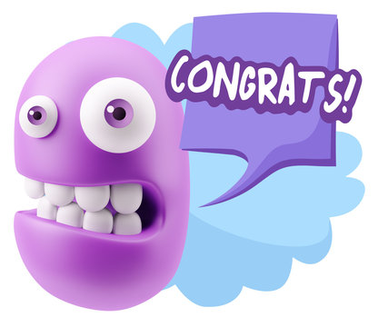 3d Rendering Smile Character Emoticon Expression saying Congrats