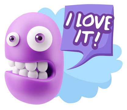 3d Rendering Smile Character Emoticon Expression saying I Love I