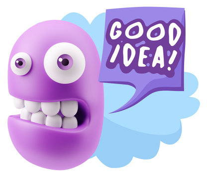 3d Rendering Smile Character Emoticon Expression saying Good Ide