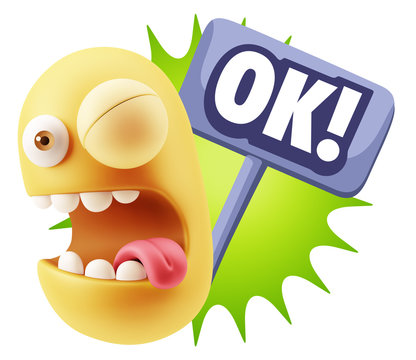 3d Rendering Smile Character Emoticon Expression saying Ok with