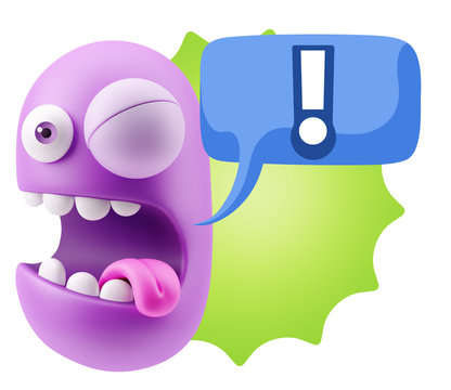 3d Rendering Smile Character Emoticon Expression saying ! with C