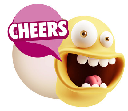 3d Rendering Smile Character Emoticon Expression saying Cheers w