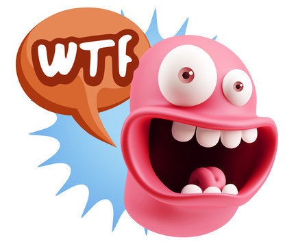 3d Rendering Smile Character Emoticon Expression saying WTF with