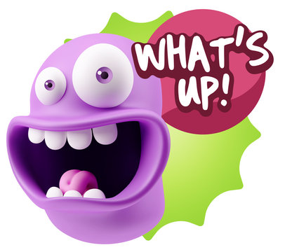 3d Rendering Smile Character Emoticon Expression saying What'S U