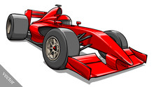 Child's Funny Cartoon Formula Race Car Vector Illustration Art