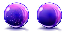 Two Big Violet Glass Spheres With Air Bubbles And Without, And With Glares And Shadows. Transparency Only In Vector File