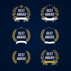 best award gold laurel. best award vector gold laurel wreath set. winner label, leaf symbol victory,