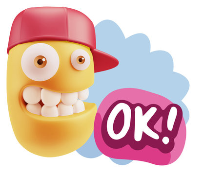 3d Rendering Smile Character Emoticon Expression saying Ok with
