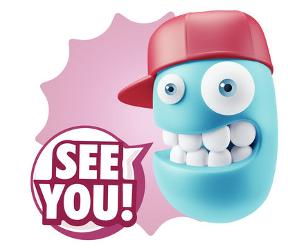 3d Rendering Smile Character Emoticon Expression saying See You