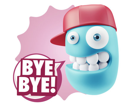 3d Rendering Smile Character Emoticon Expression saying Bye Bye