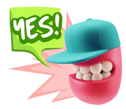 3d Rendering Smile Character Emoticon Expression saying Yes with