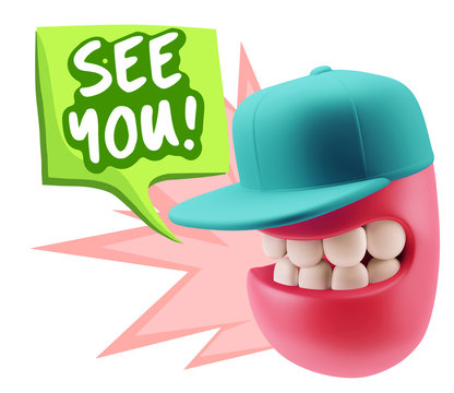 3d Rendering Smile Character Emoticon Expression saying See You