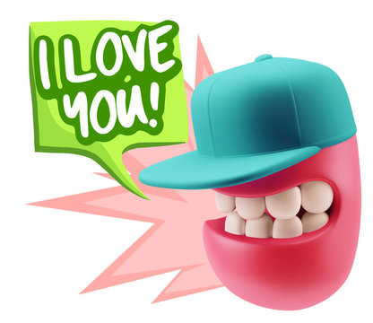 3d Rendering Smile Character Emoticon Expression saying I Love Y
