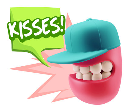 3d Rendering Smile Character Emoticon Expression saying Kisses w