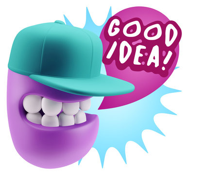 3d Rendering Smile Character Emoticon Expression saying Good Ide