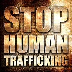Wall Mural - stop human trafficking, 3d rendering, metal text on rust backgro