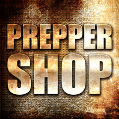 Wall Mural - prepper shop, 3d rendering, metal text on rust background