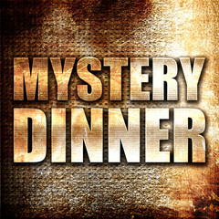 Wall Mural - mystery dinner, 3d rendering, metal text on rust background
