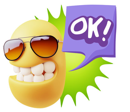 3d Rendering Smile Character Emoticon Expression saying Ok with