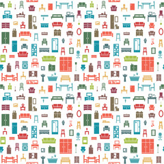 Vector seamless pattern background with home furniture icons 1.