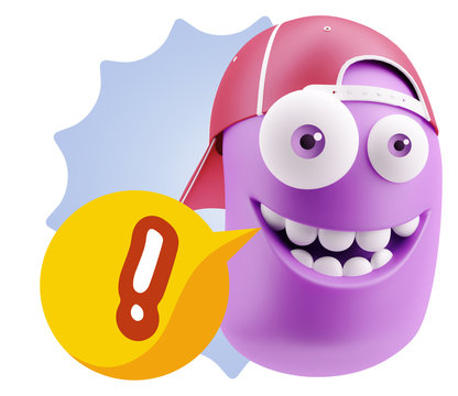 3d Rendering Smile Character Emoticon Expression saying ! with C