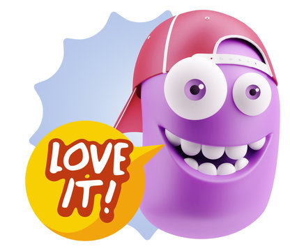 3d Rendering Smile Character Emoticon Expression saying I Love I