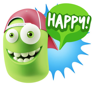 3d Rendering Smile Character Emoticon Expression saying Happy wi