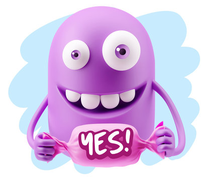 3d Rendering Smile Character Emoticon Expression saying Yes with