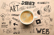 © Africa Studio - Cup of coffee, top view. Start up concept
