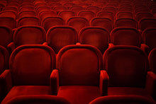 Rows Of Empty Red Seats In Cinema Or Theater