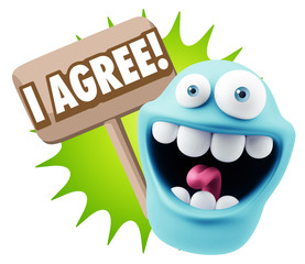Fototapete - 3d Illustration Laughing Character Emoji Expression saying I Agr