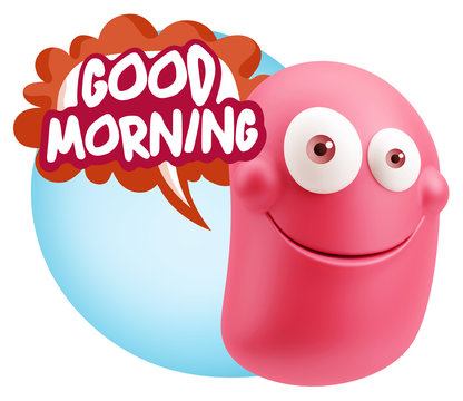 3d Rendering Smile Character Emoticon Expression saying Good Mor