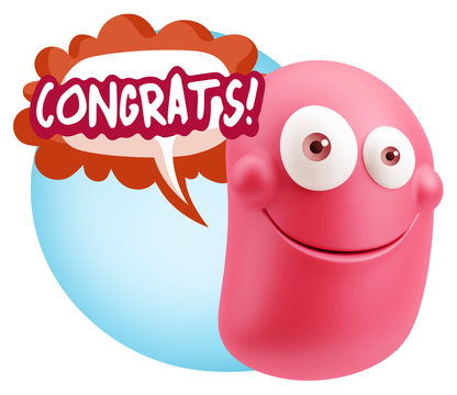 3d Rendering Smile Character Emoticon Expression saying Congrats