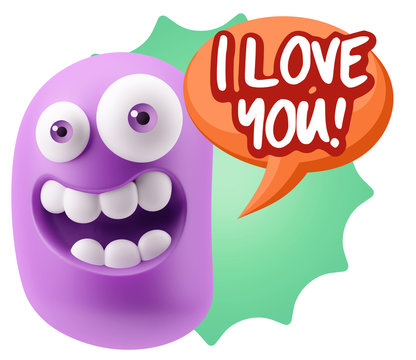3d Rendering Smile Character Emoticon Expression saying I Love Y