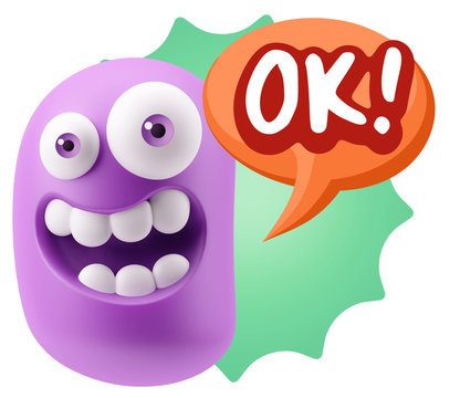 3d Rendering Smile Character Emoticon Expression saying Ok with