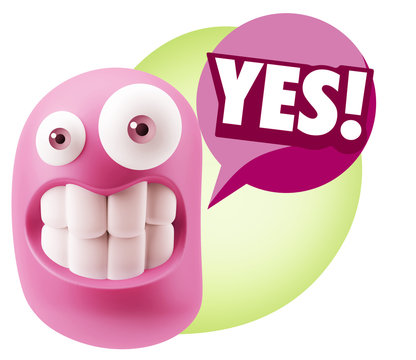 3d Rendering Smile Character Emoticon Expression saying Yes with