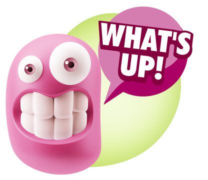 3d Rendering Smile Character Emoticon Expression saying What'S U