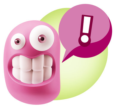 3d Rendering Smile Character Emoticon Expression saying ! with C