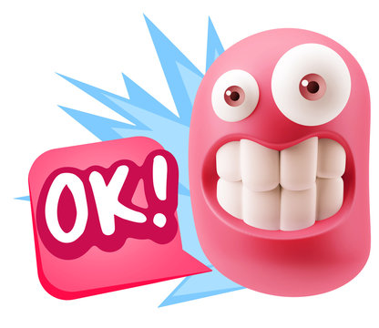 3d Rendering Smile Character Emoticon Expression saying Ok with