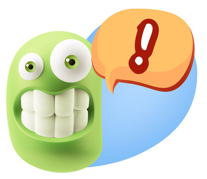 3d Rendering Smile Character Emoticon Expression saying ! with C