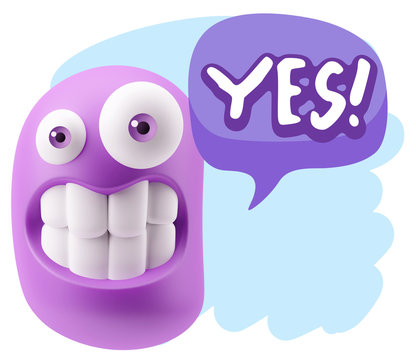 3d Rendering Smile Character Emoticon Expression saying Yes with