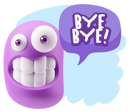 3d Rendering Smile Character Emoticon Expression saying Bye Bye